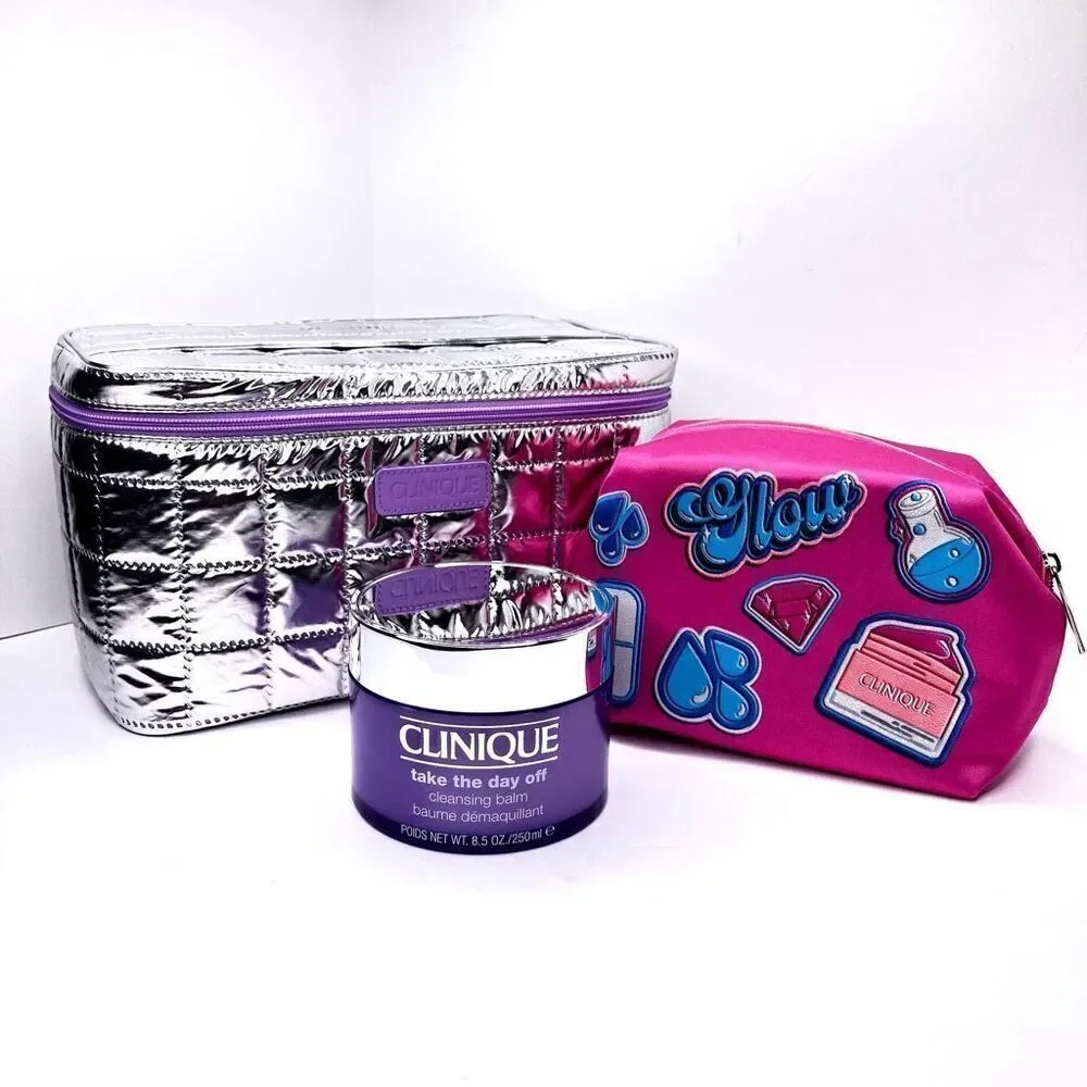 Set of (2) Clinique makeup bags & Take The Day Off 8.5 oz makeup remover